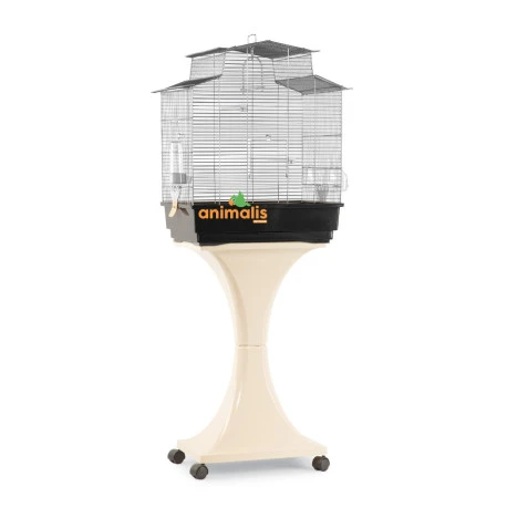 Cage Oiseaux "Giada" Argentée Avec Support Sur Roulettes - 56x38x134cm 3 Cage Oiseaux "Giada" Argentée Avec Support Sur Roulettes - 56x38x134cm